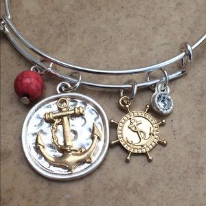 Two Tone Beach Anchor Charm Bangle Bracelet
